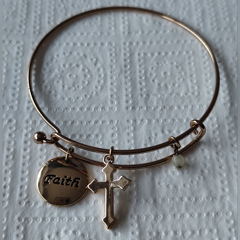 Gold Faith Charm Bangle Bracelet